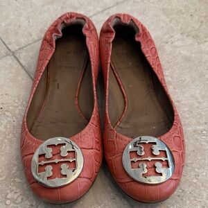 Tory Burch Coral Croc-Embossed Flats